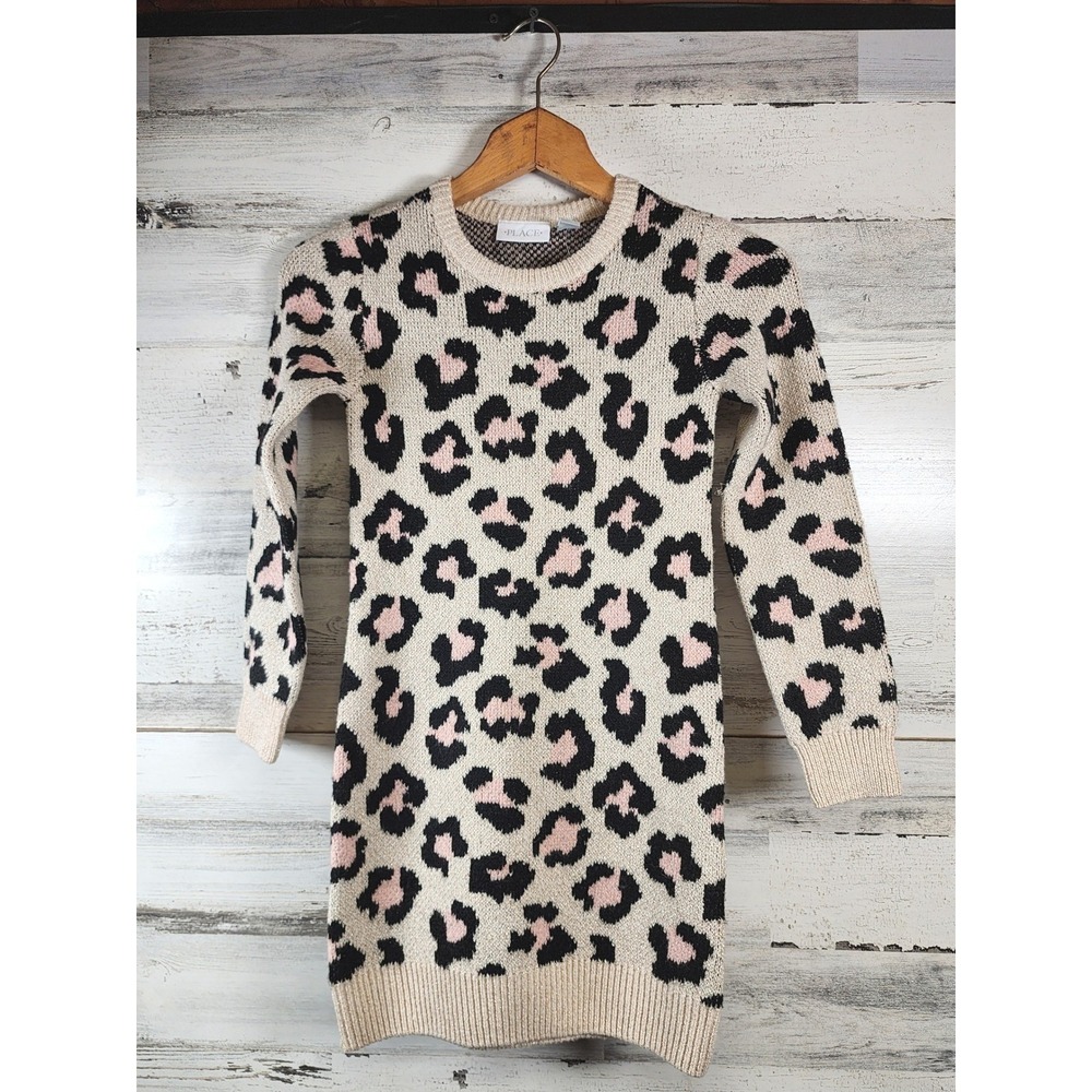 The Children's Place Sweater Dress Girls 7/8 Leopard Print Knit NWT